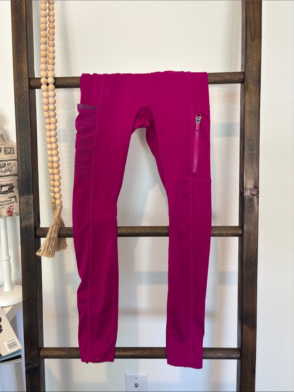 Fabletics Girls Magenta Active Leggings with Side Zip Pocket